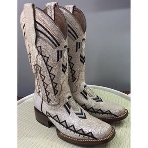 Circle G Women Leather White&Black Distressed‎ Cowgirl Boots Western Cowboy 5.5M
